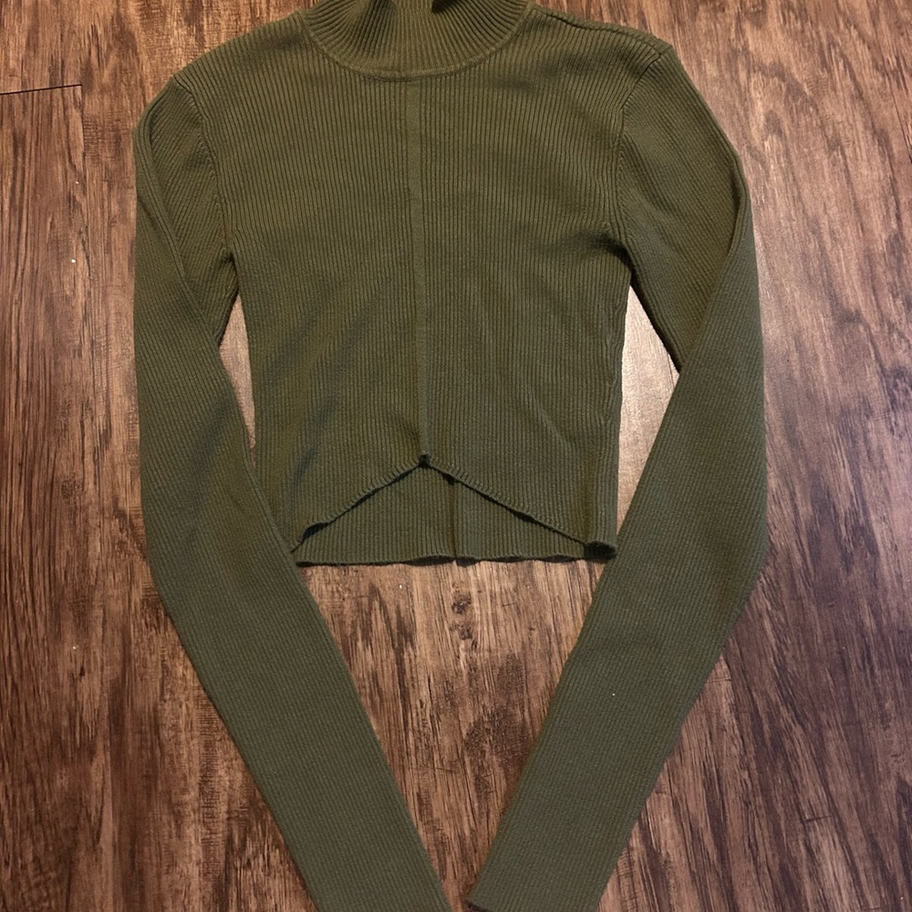 Olive Green Ribbed Turtleneck Top